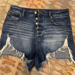 Good American Dark Blue Distressed Jean Shorts Size 12